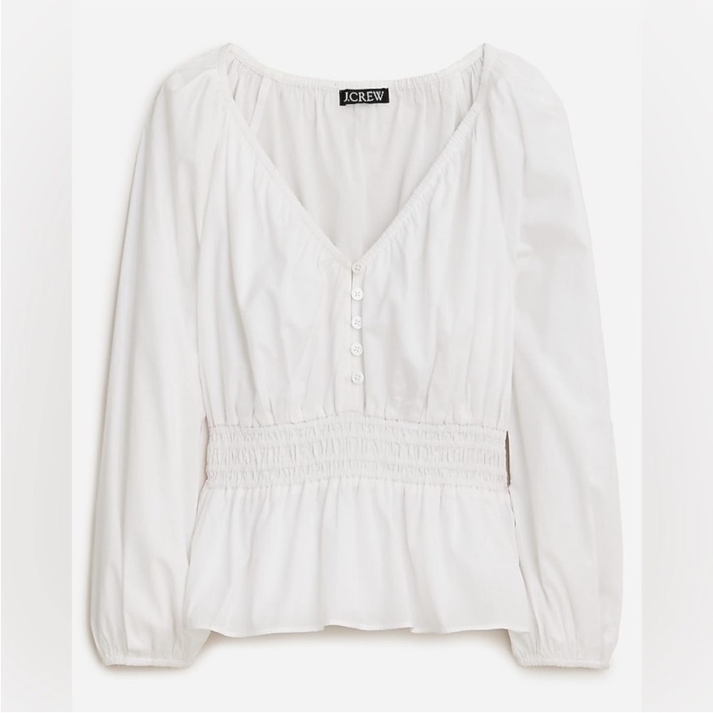 J. Crew 100% Cotton White V-Neck Blouse